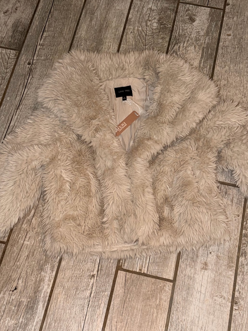 Love Tree Cream Faux Fur Cropped Jacket for Kids